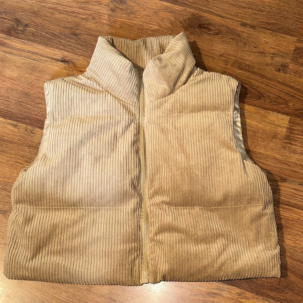 Tan Corduroy Cropped Puffer Vest